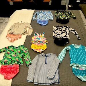Lot of 7 rufflebutts swim suits and rash guard size 5